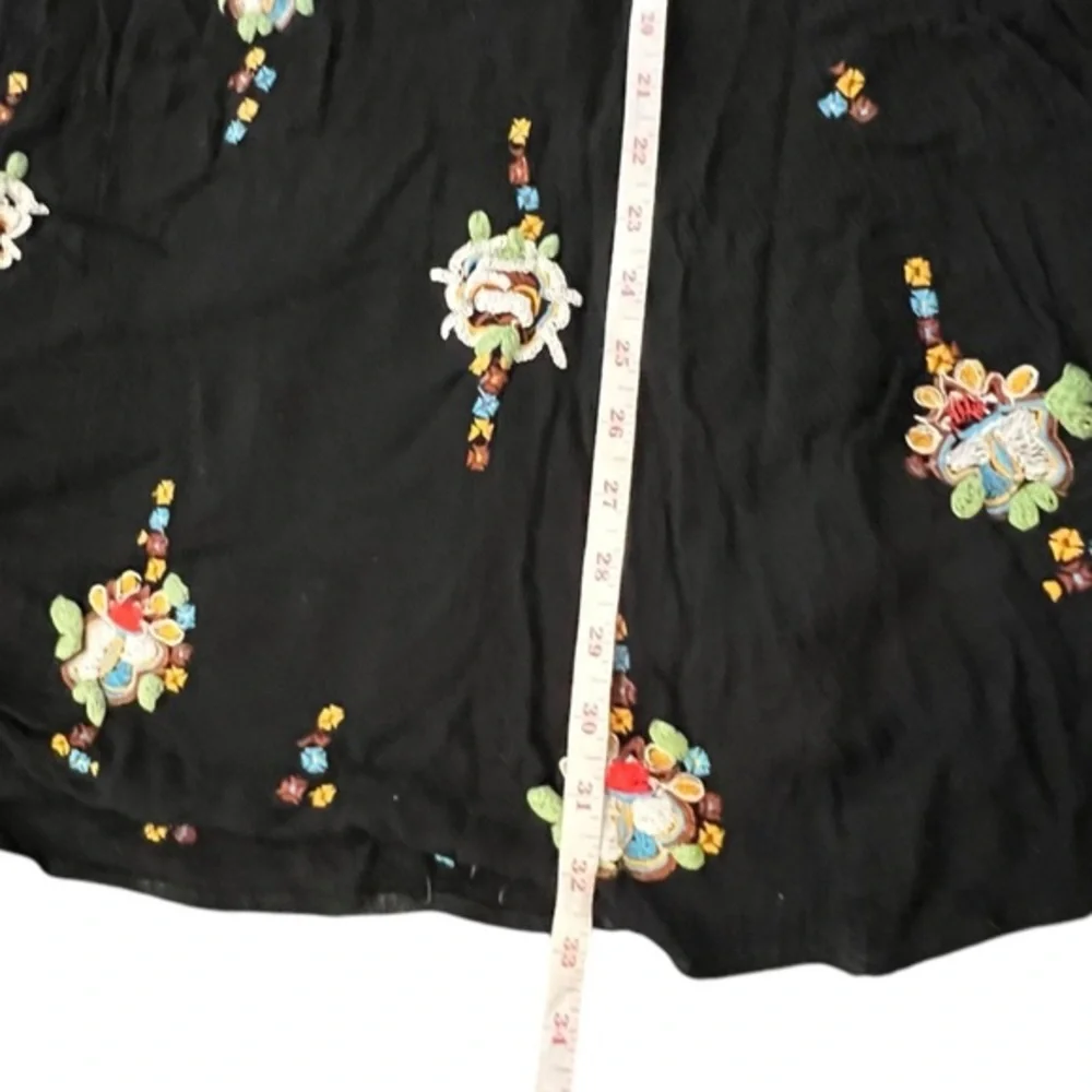 FREE PEOPLE Black Oxford Embroidered Dress Size Small BOHO Long‎ Sleeve Floral